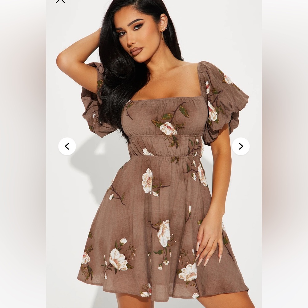 Brown floral shirt ruffle dress size L